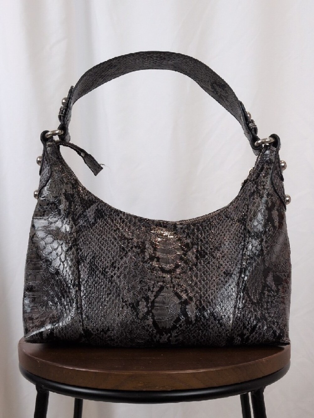 Vintage GUESS Black Snakeskin Shoulder Bag Y2K Hobo Bag - Picture 4 of 7